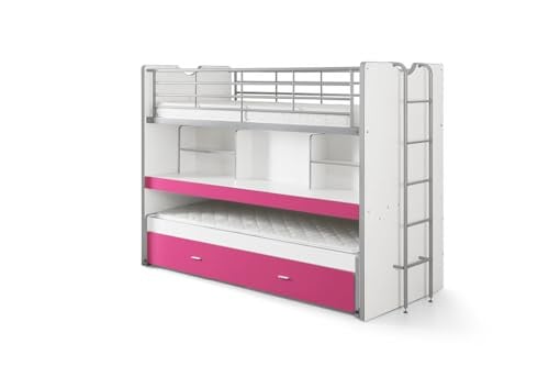 Vipack Hoogslaper Bonny Kinderbed met lades en opbergbox, wit en fuchsia, 90x200 cm