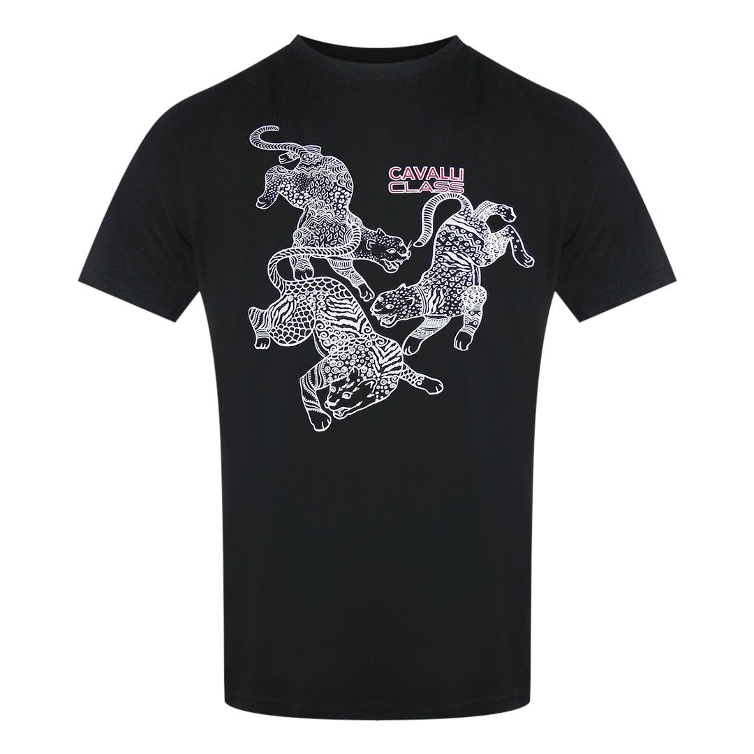 Cavalli Class Paisley Leopards-logo Zwart T-shirt