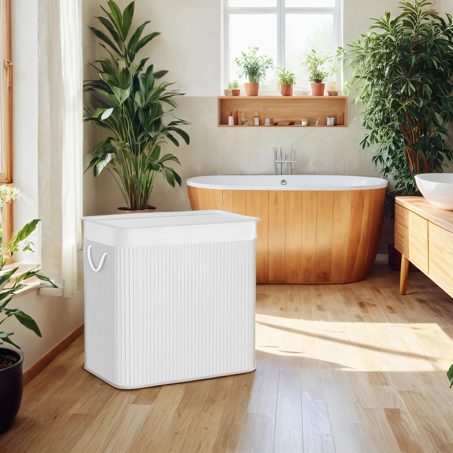 SONGMICS Wäschekorb, Wäschesammler 150 L, 3 Fächer LCBB35091W01