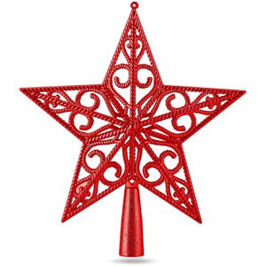 TK-Gruppe Christbaumspitze 98403, glänzend, rot, Stern mit Ornamenten, aus Kunststoff, 18 x 21 cm
