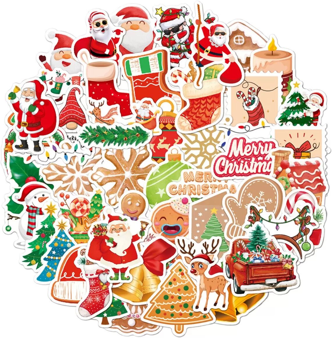 INF 50 Stück Weihnachtsaufkleber - Wasserdichte festliche PVC-Aufkleber für Laptops, Skateboards und mehr