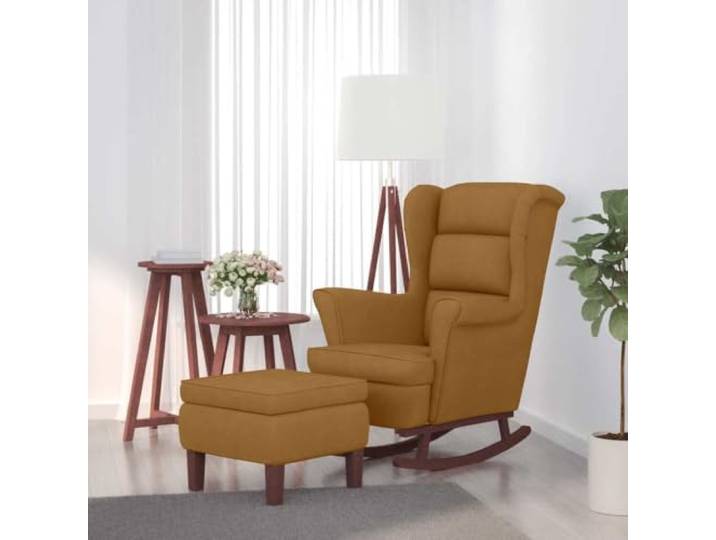 smnyxs Schaukelstuhl aus braunem Samt mit Hocker, Massivholz Weicher Samt, Massivholz, Fußstütze inklusive, Schaukelbewegung, bequeme Armlehnen, Wohnzimmer oder Lesen