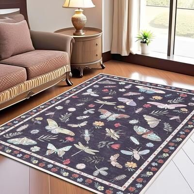 Garvee Butterfly Insect Print Washable Area Rug