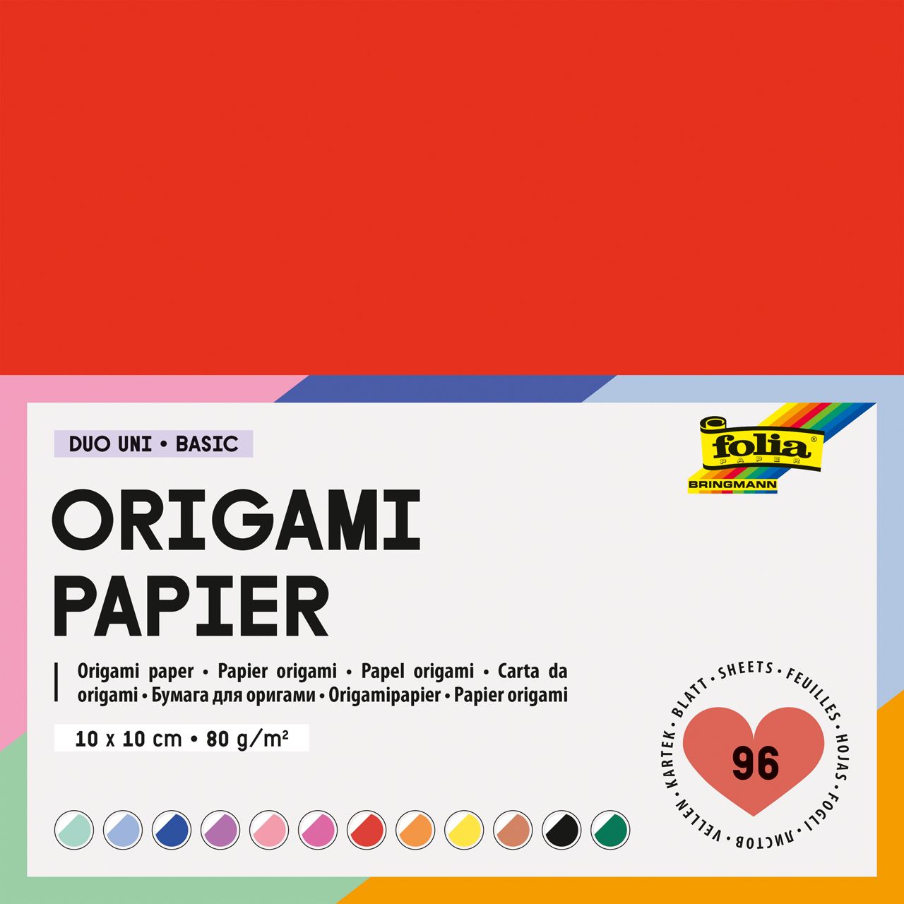 folia Faltblätter Origami Duo Uni Basic mehrfarbig 96 Blatt 10x10cm