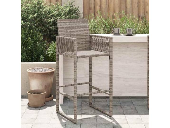 PE Rattan mit Armlehnen und Rückenlehne für Garten und Terrasse 2 Stk. Grau Garten-Barhocker 2 Stk. Grau Poly Rattan UV-beständig mit Armlehnen für Balkon Terrasse Bistro Küche