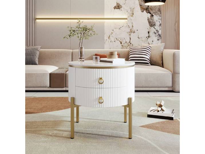 Table basse Table d'appoint avec tiroirs à surface spéciale structure en marbre -SWEIKO - Blanc