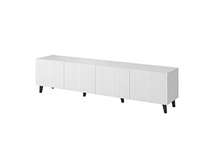 BIM Furniture TV-Schrank PAFOS 200 cm mit gefräster Front Hochwertiges MDF Lowboard Schrank TV Tisch Sideboard Kommode Hi-Fi Tisch Fernsehtisch Skandinavische Beine (Weiß)