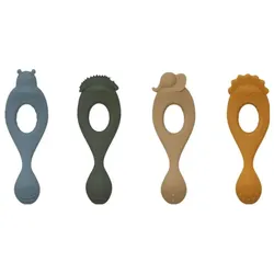 Liewood, Kindergeschirr + Kinderbesteck, 4er-Pack Liva Silikonlöffel – Safari/Blau Multi Mix