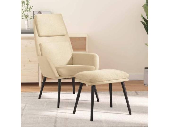 NLQMSU Relaxsessel mit Hocker, cremefarben, Metallrahmen Atmungsaktives Gewebe, bequeme Armlehnen, mobile Fußstütze, einfache Montage, klares Design für Wohnzimmer