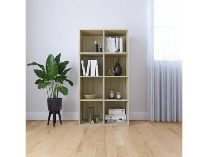 Bibliothèque en Bois - TRUVITO - 2x4 cubes - 66x30x130 - Rangement TV - Chêne Sonoma