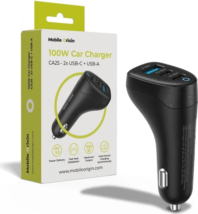 Mobile Origin 100W Car Charger CA25 2x USB-C + USB-A