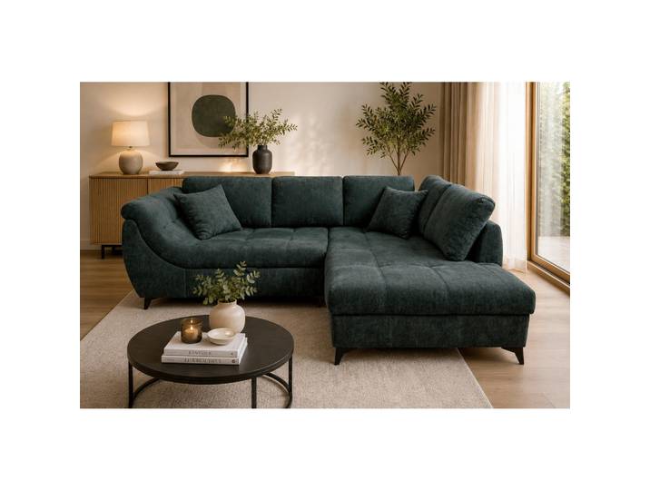 P & B Ecksofa Livano, Grün, Metall, Füllung: Polyurethan (PUR),Polyurethan (Pur), Ottomane rechts, L-Form, 250x190 cm, Armteil links, Wohnzimmer, Sofas & Couches, Wohnlandschaften, Ecksofas