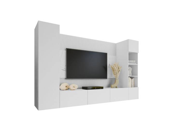 Mirjan24 Wohnwand Deromi IV, Weiß, 260x150x38 cm, Wohnzimmer, Wohnwände