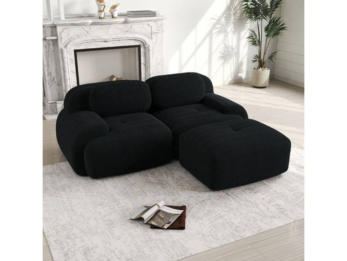 Canapé modulable en velours côtelé ergonomique et adapté aux propriétaires d'animaux noir