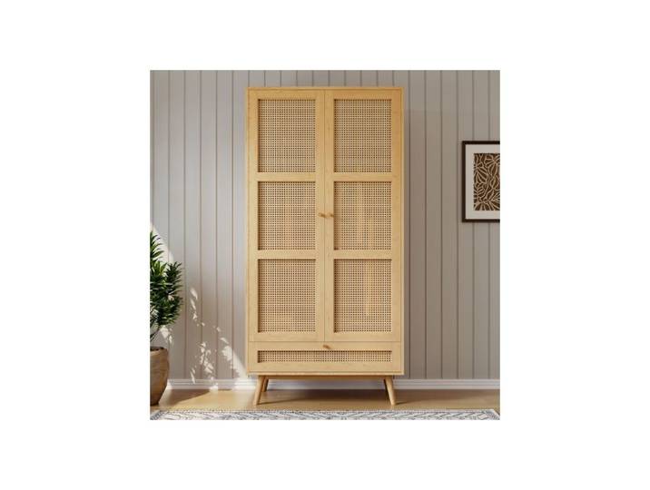 Armoire de chambre 2 portes en rotin PE 90x45x183 cm avec penderie naturel