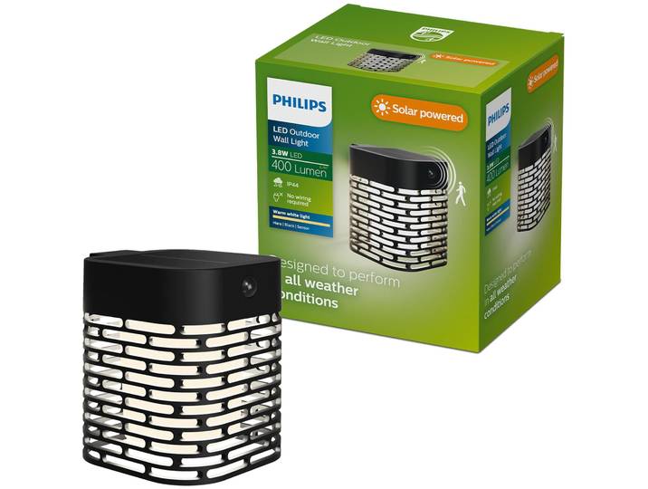 Philips Wandleuchten Hara, 3,8 W, Schwarz, Kunststoff, III, Modern, Garage, Garten, Terrasse, Bewegungssensor, Tag-/Nachtsensor