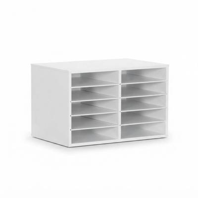 Relaxdays Dokumentenablage Bambus, DIN A4, 10 Fächer, Büro, Home Office, HxBxT 31x49x31 cm, Schreibtisch Organizer, weiß