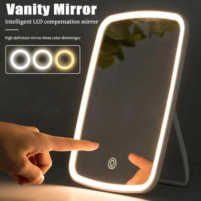 Uplifted Finds Foldable LED Vanity Mirror With Tricolor Lighting USB Rechargeable Touch Control pink