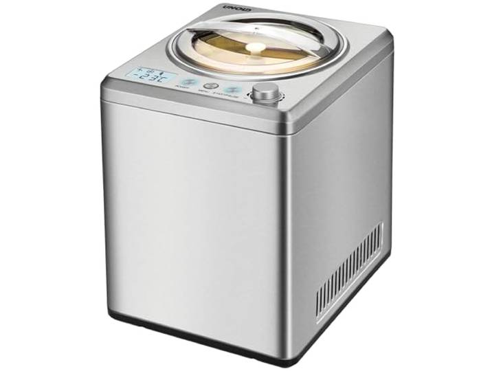 Unold 48880 Eismaschine Profi Plus, 2.5 L, Edelstahl, vollautomatischer, selbstkühlender Kompressor, LCD-Display, Timer, auch für veganes, laktosefreies und steviahaltiges Eis, 27,2 x 31,5 x 39,9 cm