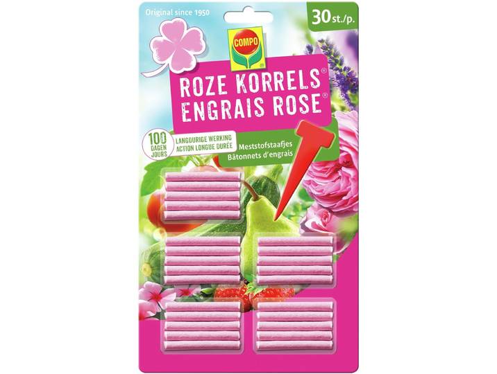 COMPO Meststofstaafjes Roze Korrels - 3 maanden lange werking - voor groene en bloeiende planten - 30 stuks