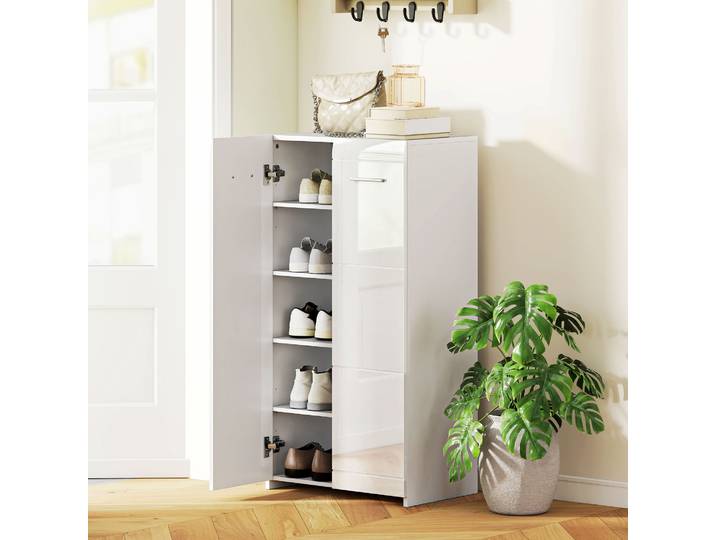 HOMCOM Armoire à Chaussures 5 Niveaux Blanc 55x36x108cm