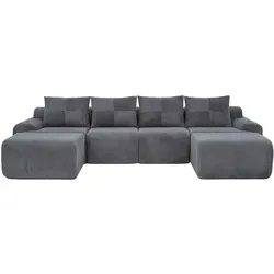 STILVORA Kombinationssofa Cord Dunkelgrau 333x174x80 cm, modularer 4-Sitzer mit Cupholder