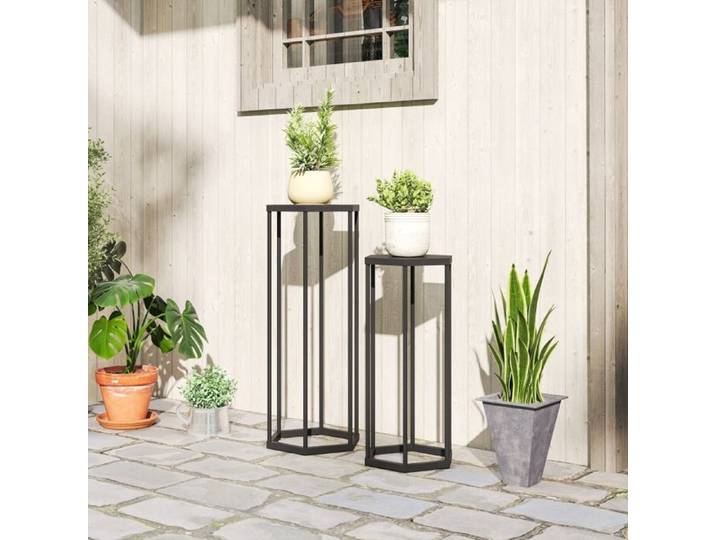Support pour plantes - ZEVKOR - Hexagonal - Lot de 2 hauteurs - Métal noir - Intérieur/extérieur