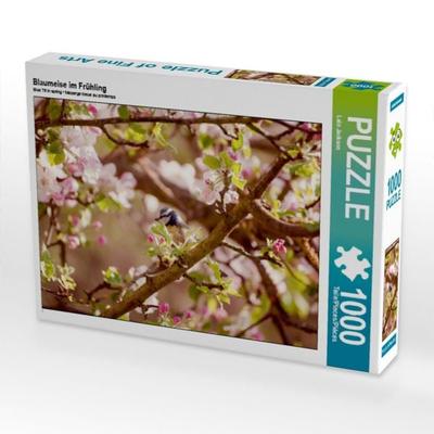 CALVENDO Puzzle Blaumeise im Frühling | 1000 Teile Lege-Größe 64x48cm Foto-Puzzle für glückliche Stunden