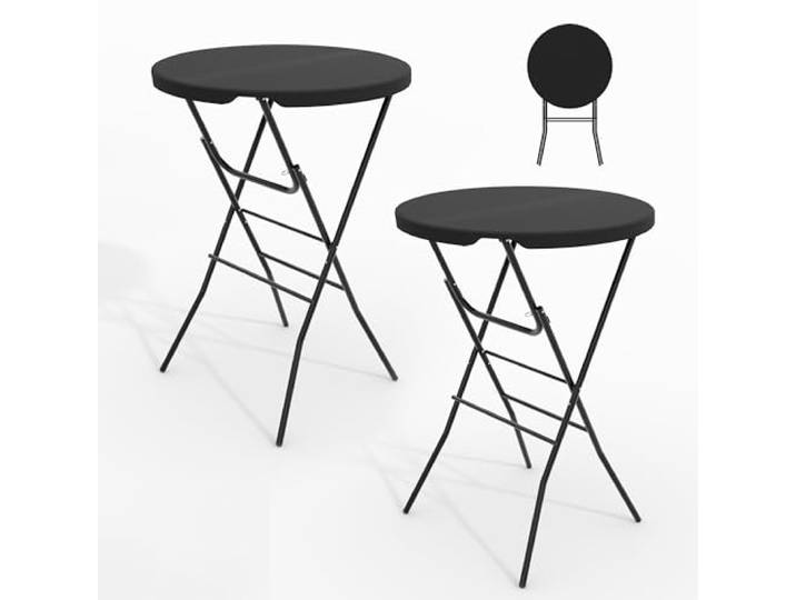 GarveeHome Klappbarer Stehtisch 2er Set Ø80 cm, 110 cm Hoch Stahlgestell, 2er Set, Rund, Buffet, Garten, Catering, Party