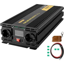 VEVOR 230V Spannungswandler Wechselrichter, 2500W Reiner Sinuswellen Wechselrichter, GYS-2500W 12V DC Pure Sine Wave Power, Reiner Sinus-Wechselrichter Fernbedienung mit Kabel LCD Bildschirm