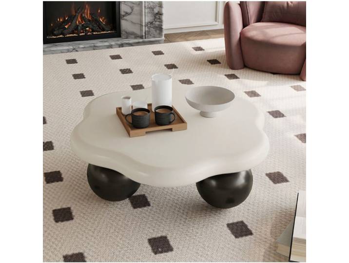 Table basse nuage AESVAR 79 x 79 x 31 cm blanc et noir pieds sphériques MDF