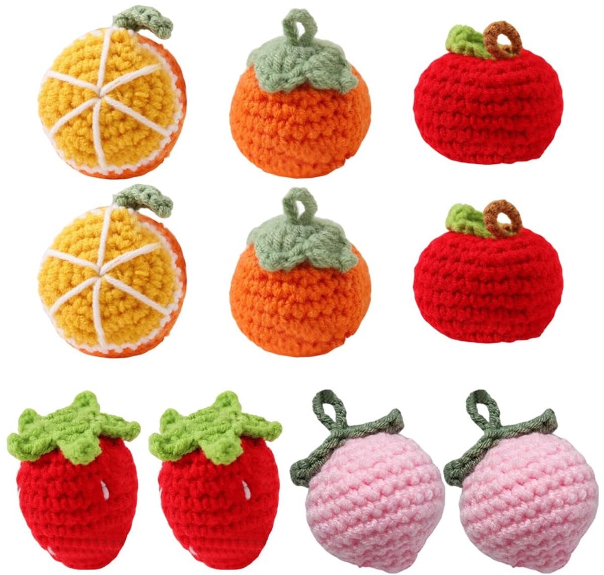 Set van 10 gehaakte kunstfruit decoraties in verschillende soorten