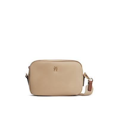 Mini Bag TOMMY HILFIGER "POPETTE CAMERA BAG", Damen, Gr. B/H/T: 22cm x 15cm x 6,5cm, natur, Leder, Nylon, Taschen, Damen Umhängetasche, Schultertasche mit TH-Schmuckelement