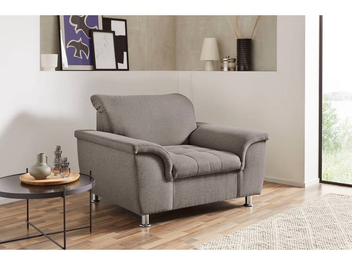Sessel DOMO COLLECTION FRANZI zeitlos und elegant, moderne Sitzheftung , grau (stone), B:120cm H:81cm T:105cm, Sessel, Sessel, wahlweise mit Kopfteilverstellung