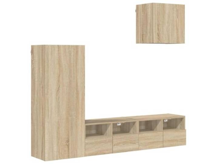LKJephalotrop 4-TLG TV Wandschrank Set Wohnwand Wandboard Sonoma-Eiche Platzsparendes 4-teiliges Wandboard Set aus Holzwerkstoff für Wohnzimmer und Arbeitszimmer mit flexiblem Stauraum.