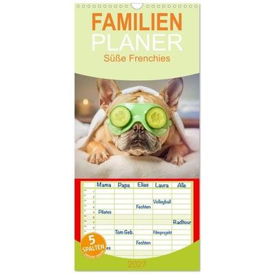 Familienplaner 2027 - Süße Frenchies mit 5 Spalten (Wandkalender, 21 x 45 cm) CALVENDO