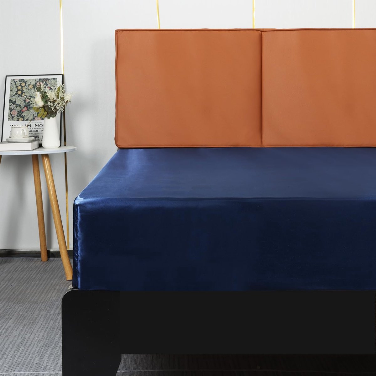 Omgoods Satin Hoeslaken Navy 135x190x36 cm - Luxe Polyester Beddengoed