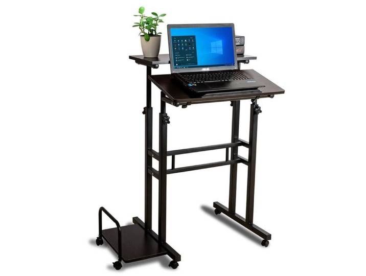 Bureau d' Ordinateur Roulant Table Portable - Bureau Table Informatique - 3 étagères - hauteur réglable - 60 x 60 x 76 cm