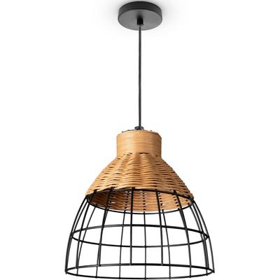 PACO HOME Pendelleuchte "PUCU", schwarz (holzfarben), Ø 22cm, Leuchten, Korb Lampe LED Hängeleuchte Rattan Esszimmerlampe Boho E27 Vintage, Pendelleuchte