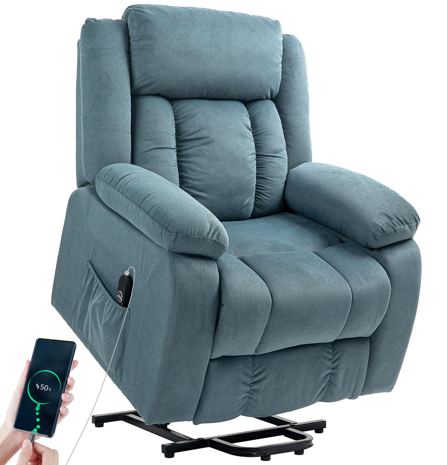 MH Handel GmbH Relaxfauteuil met afstandsbediening en zijvakken, blauw