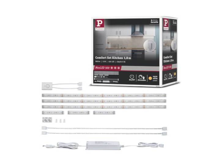 Kit Paulmann MaxLED 500 Comfort pour cuisine 2700K Dimmable avec un interrupteur tactile\, 3 rubans led de 1\,8 m\, autocollants\, montage facile