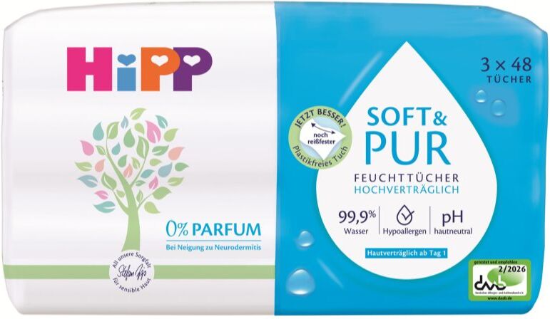 Hipp Soft & Pur lingettes nettoyantes pour bébé 3x48 pcs