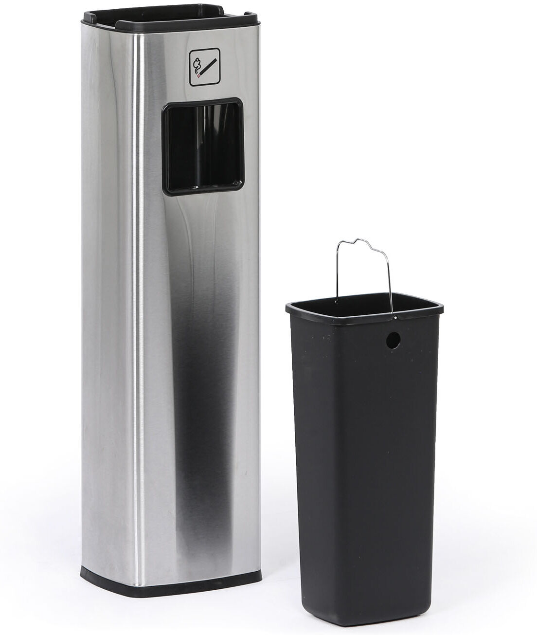 B2B Partner Abfalleimer mit Aschenbecher und Innenbehälter, silber