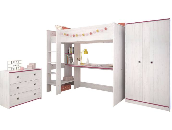 Jugendzimmer-Set PARISOT Smoozy , weiss (weiß mit kieferstruktur), Schlafzimmermöbel-Sets, Jugendzimmer-Set