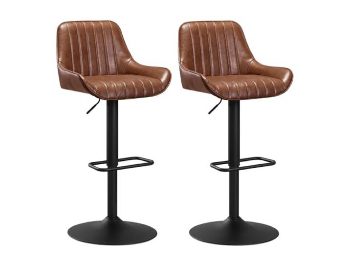 WOLTU Barhocker 2er Set, Höhenverstellbar, Wachsartiges Kunstleder, Braun Drehbarer Bar mit Rückenlehne und Fußstütze, für Küche Bar Esszimmer