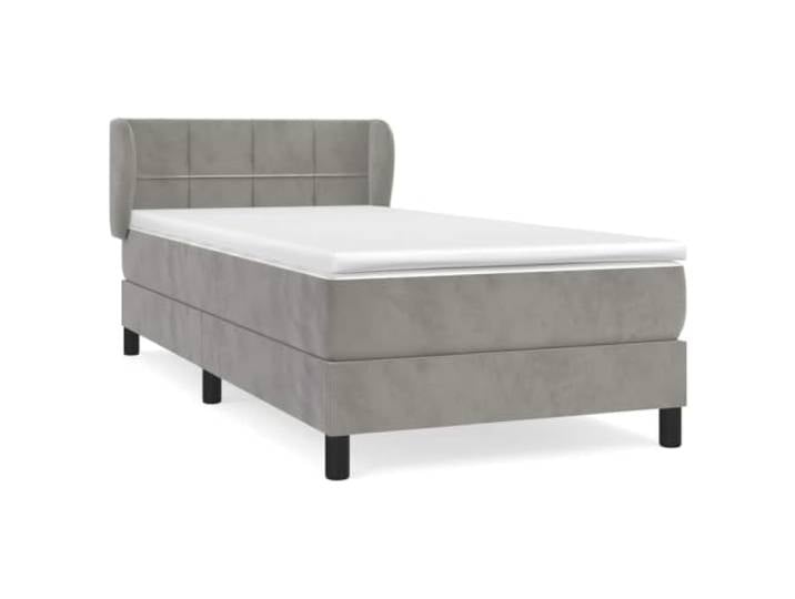 PUGYNBK Boxspringbett aus Samt, Hellgrau, 90 x 190 cm Verstellbares Kopfteil, Taschenfederkernmatratze, mittlere Härte, mit Schutz