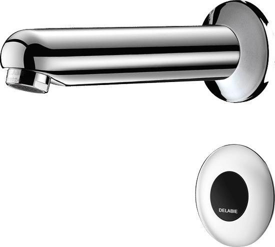 Delabie TEMPOMATIC waterbesparende wandventiel met hogedruk en 230V/12V aansluiting, uitloop 170 mm