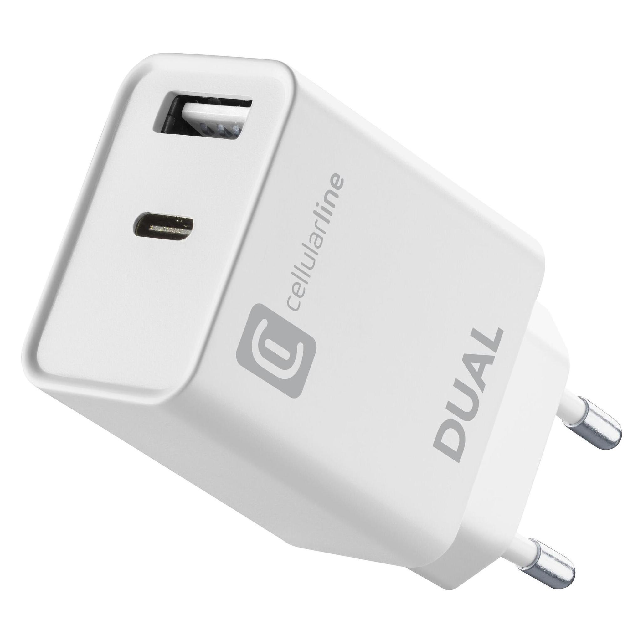 Cellularline Dual Charger (15 W, 1 Port) (ACHIPHUSB2PD20WW)