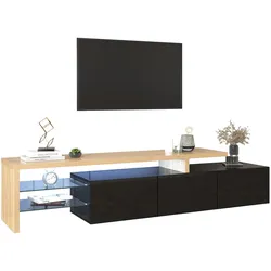 Modern TV-Schrank 197x39x42 cm in Hochglänzend Schwarz mit LED-Beleuchtung und Glasböden – Stilvolle Aufbewahrung für Wohnzimmer
