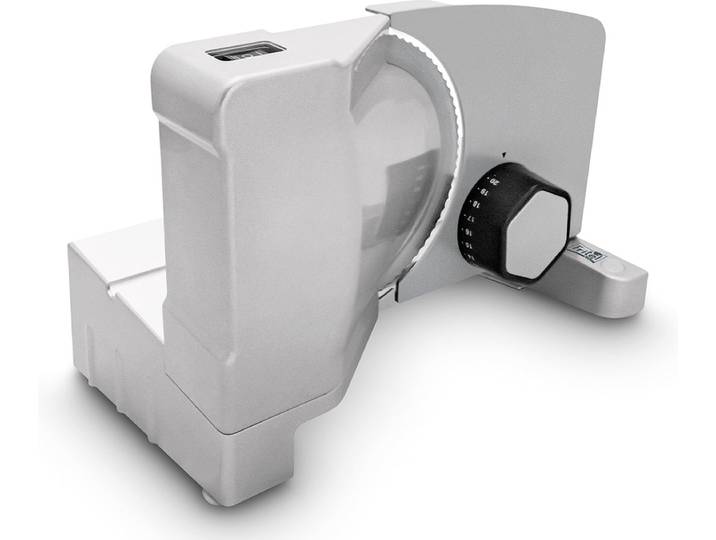 FRITEL Snijmachine - SL 3657 - Broodsnijmachine met Universeel Mes - Vlees- en Broodsnijder - 0-20mm -Ø 17cm - Vleessnijmachine voor thuis elektrisch - Schuine slede 15° - 150W